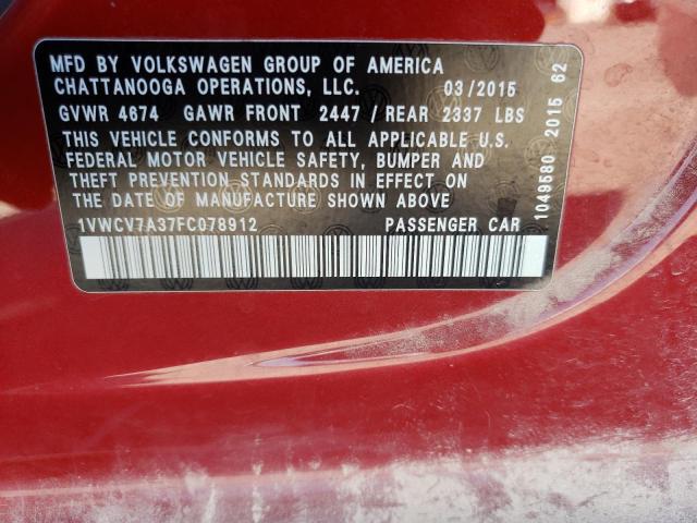 Photo 10 from auction – 2015 VOLKSWAGEN PASSAT SEL with VIN 1VWCV7A37FC078912
