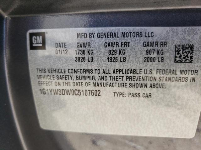 Photo 10 from auction – 2012 CHEVROLET CORVETTE G with VIN 1G1YW3DW0C5107602