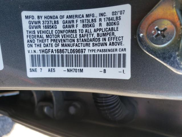 Photo 10 from auction – 2007 HONDA CIVIC EX with VIN 1HGFA16867L069697