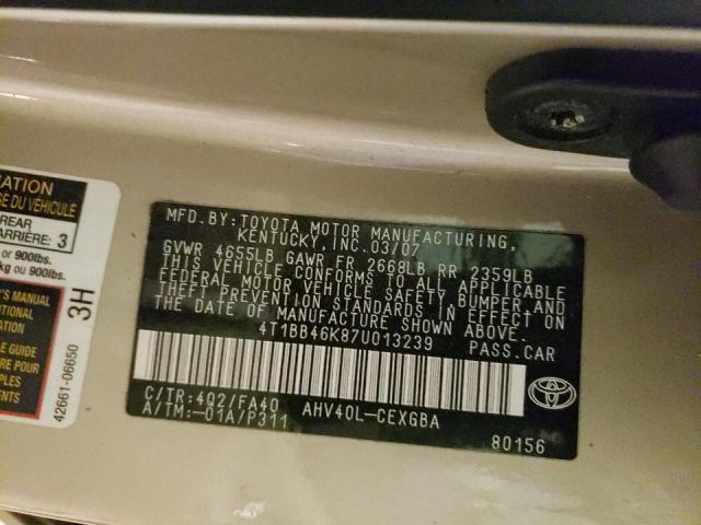 Photo 10 from auction – 2007 TOYOTA CAMRY HYBR with VIN 4T1BB46K87U013239