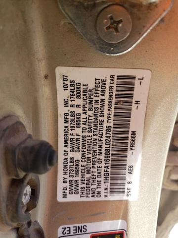 Photo 10 from auction – 2008 HONDA CIVIC EXL with VIN 1HGFA16988L024786