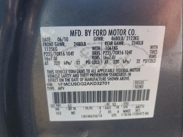 Photo 10 from auction – 2010 FORD ESCAPE XLT with VIN 1FMCU9DG2AKD32701
