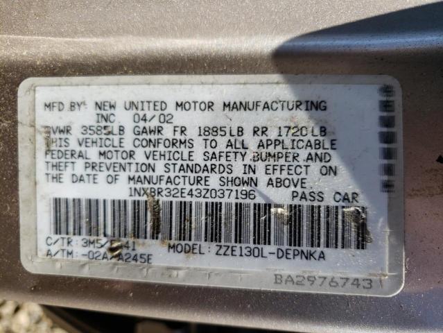 Photo 10 from auction – 2003 TOYOTA COROLLA CE with VIN 1NXBR32E43Z037196