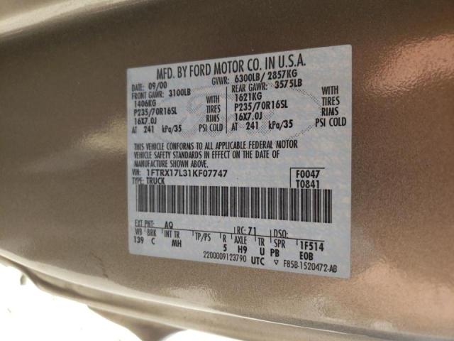 Photo 10 from auction – 2001 FORD F150 with VIN 1FTRX17L31KF07747