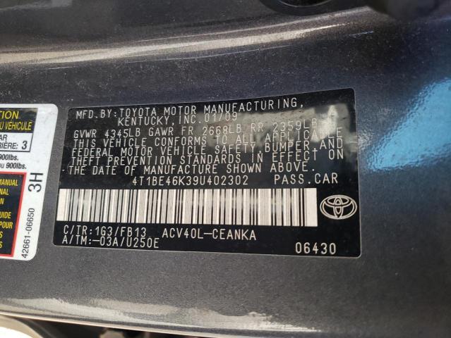 Photo 10 from auction – 2009 TOYOTA CAMRY BASE with VIN 4T1BE46K39U402302