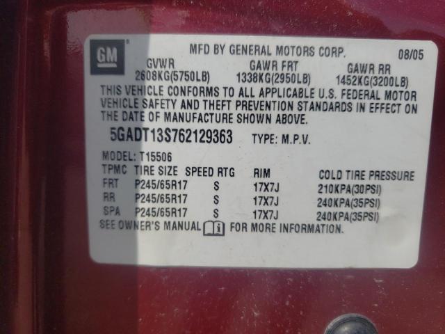 Photo 10 from auction – 2006 BUICK RAINIER CX with VIN 5GADT13S762129363