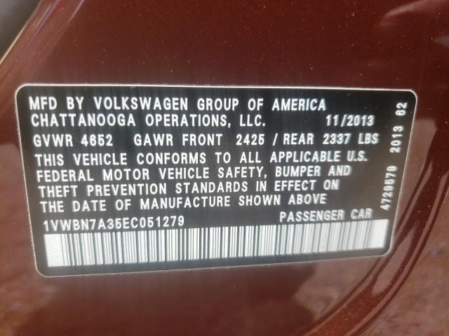 Photo 10 from auction – 2014 VOLKSWAGEN PASSAT SE with VIN 1VWBN7A35EC051279