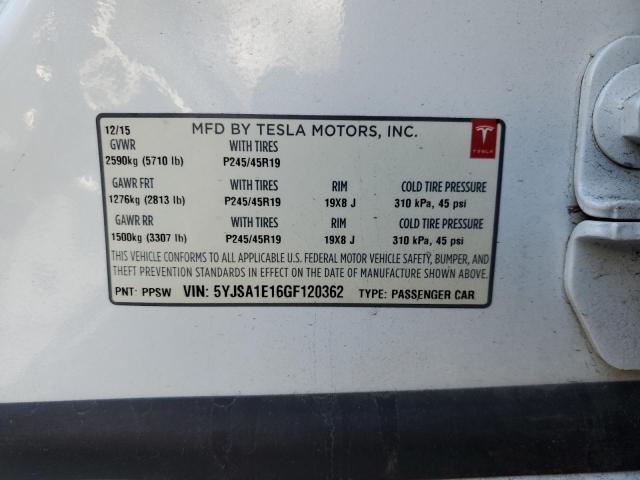 Photo 10 from auction – 2016 TESLA MODEL S with VIN 5YJSA1E16GF120362