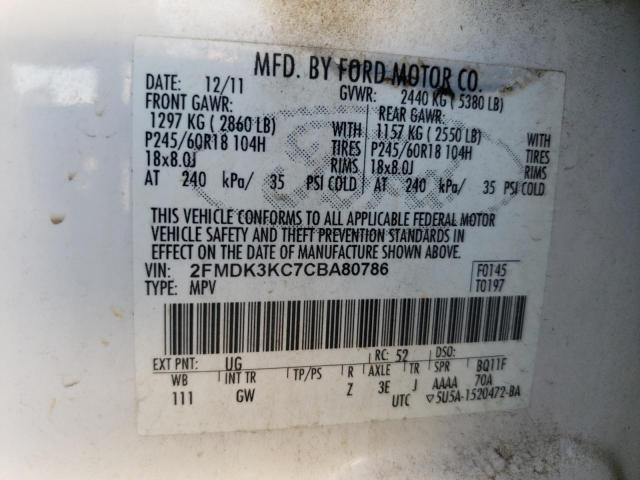 Photo 10 from auction – 2012 FORD EDGE LIMIT with VIN 2FMDK3KC7CBA80786