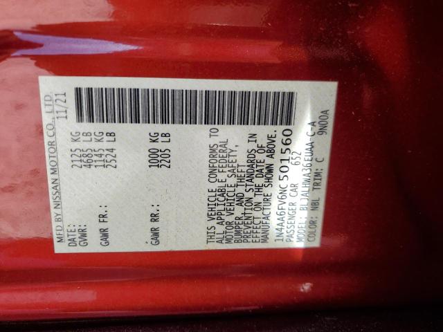 Photo 10 from auction – 2022 NISSAN MAXIMA PLA with VIN 1N4AA6FV6NC501560