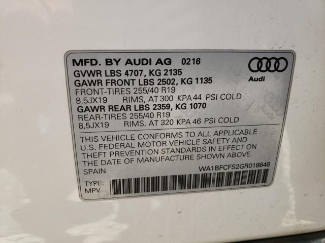 Photo 10 from auction – 2016 AUDI Q3 PREMIUM with VIN WA1BFCFS2GR018646