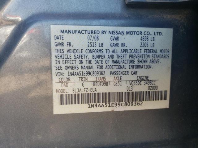 Photo 10 from auction – 2009 NISSAN MAXIMA S with VIN 1N4AA51E99C809362