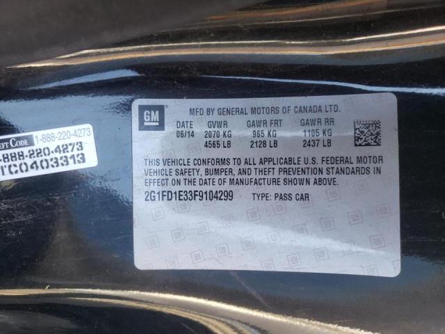 Photo 10 from auction – 2015 CHEVROLET CAMARO LT with VIN 2G1FD1E33F9104299