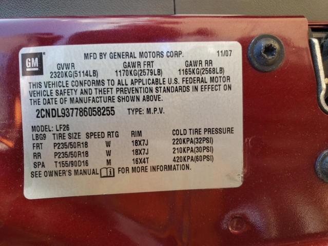 Photo 10 from auction – 2008 CHEVROLET EQUINOX SP with VIN 2CNDL937786058255