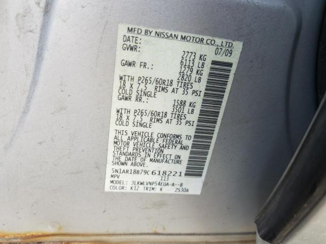Photo 10 from auction – 2009 NISSAN PATHFINDER with VIN 5N1AR18B79C618221