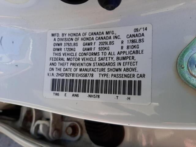 Photo 10 from auction – 2014 HONDA CIVIC EX with VIN 2HGFB2F81EH558778
