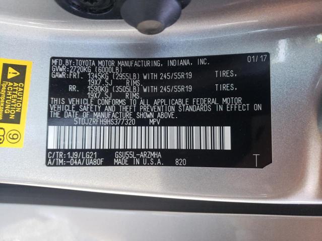 Photo 10 from auction – 2017 TOYOTA HIGHLANDER with VIN 5TDJZRFH9HS377320