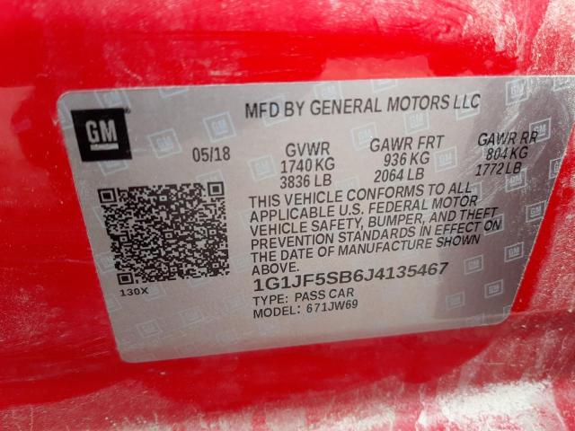Photo 10 from auction – 2018 CHEVROLET SONIC PREM with VIN 1G1JF5SB6J4135467
