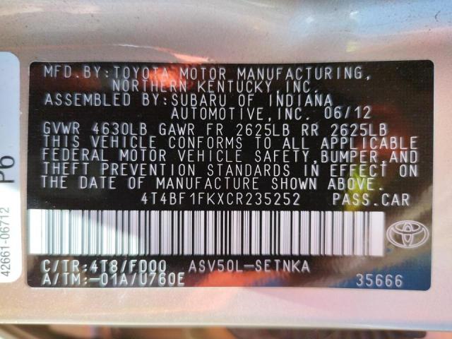 Photo 10 from auction – 2012 TOYOTA CAMRY with VIN 4T4BF1FKXCR235252