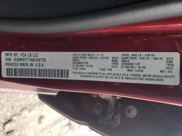 Photo 10 from auction – 2022 RAM 1500 BIG H with VIN 1C6RREFT7NN124778