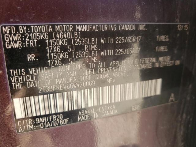 Photo 10 from auction – 2016 TOYOTA RAV4 LE with VIN 2T3BFREV6GW430069
