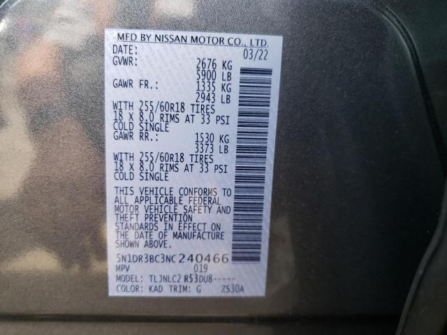 Photo 10 from auction – 2022 NISSAN PATHFINDER with VIN 5N1DR3BC3NC240466