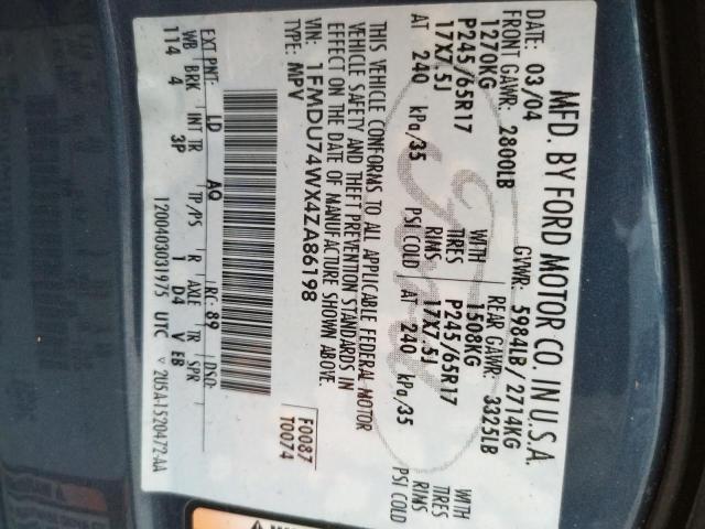 Photo 10 from auction – 2004 FORD EXPLORER E with VIN 1FMDU74WX4ZA86198