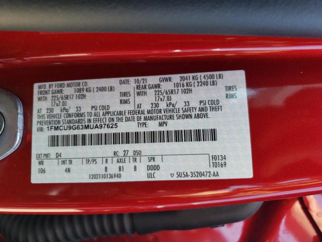 Photo 10 from auction – 2021 FORD ESCAPE SE with VIN 1FMCU9G63MUA97625