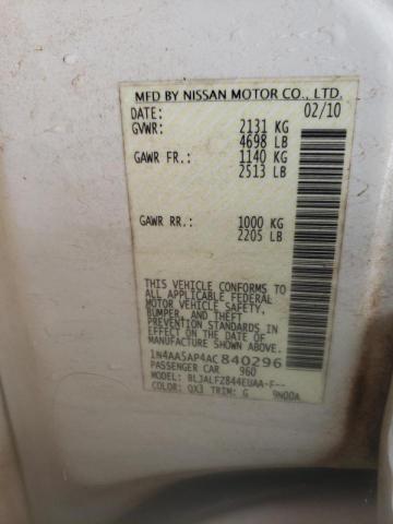 Photo 10 from auction – 2010 NISSAN MAXIMA S with VIN 1N4AA5AP4AC840296