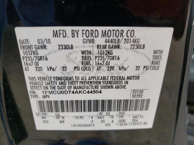 Photo 10 from auction – 2010 FORD ESCAPE XLT with VIN 1FMCU0D74AKC44504