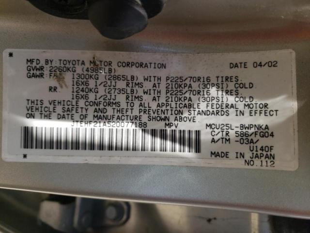 Photo 10 from auction – 2002 TOYOTA HIGHLANDER with VIN JTEHF21A520077188