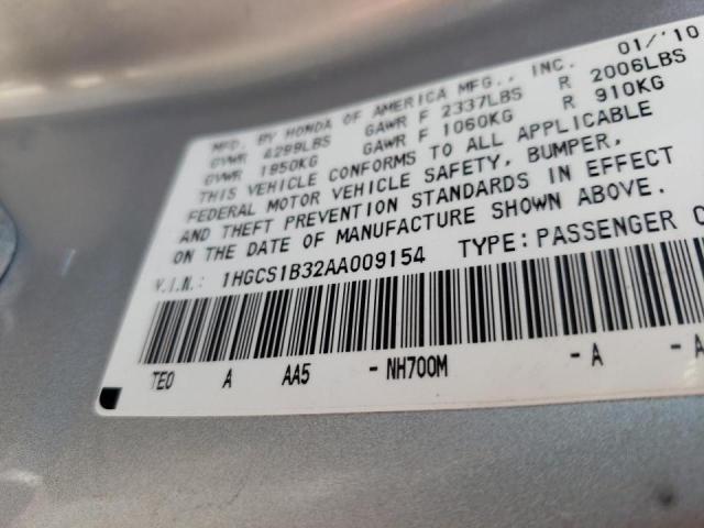 Photo 10 from auction – 2010 HONDA ACCORD LX with VIN 1HGCS1B32AA009154
