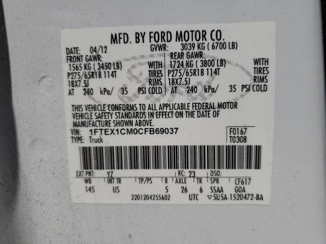 Photo 10 from auction – 2012 FORD F150 SUPER with VIN 1FTEX1CM0CFB69037
