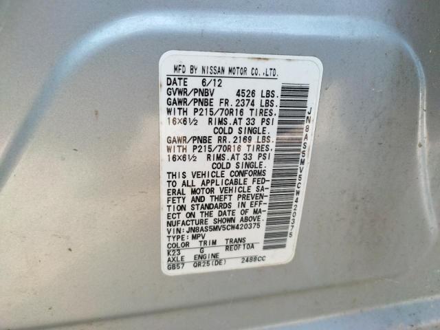 Photo 10 from auction – 2012 NISSAN ROGUE with VIN JN8AS5MV5CW420375