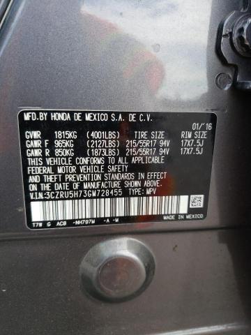 Photo 10 from auction – 2016 HONDA HR-V EXL with VIN 3CZRU5H73GM728455
