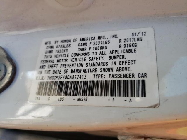 Photo 10 from auction – 2012 HONDA ACCORD LXP with VIN 1HGCP2F49CA072412