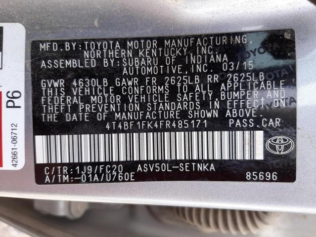 Photo 10 from auction – 2015 TOYOTA CAMRY LE with VIN 4T4BF1FK4FR485171
