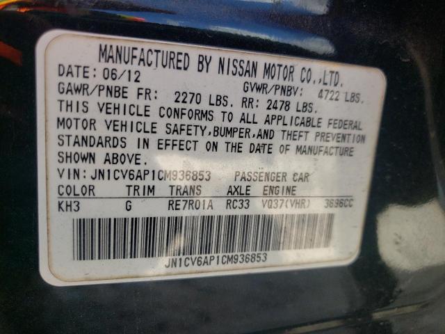 Photo 10 from auction – 2012 INFINITI G37 BASE with VIN JN1CV6AP1CM936853