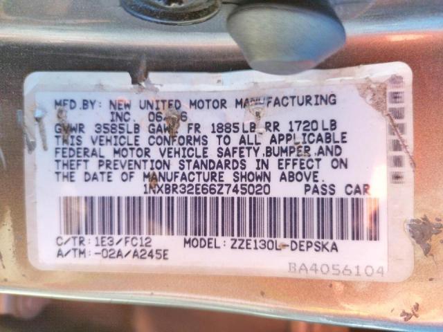 Photo 10 from auction – 2006 TOYOTA COROLLA CE with VIN 1NXBR32E66Z745020