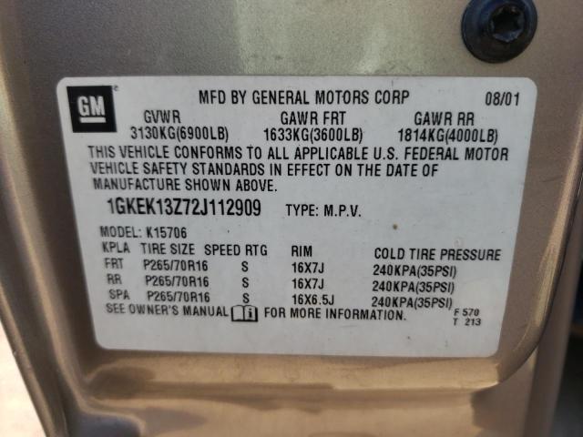 Photo 10 from auction – 2002 GMC YUKON with VIN 1GKEK13Z72J112909