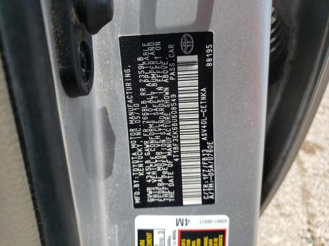 Photo 10 from auction – 2011 TOYOTA CAMRY BASE with VIN 4T1BF3EK6BU608549