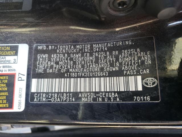 Photo 10 from auction – 2014 TOYOTA CAMRY HYBR with VIN 4T1BD1FK2EU126643