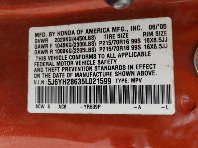 Photo 10 from auction – 2005 HONDA ELEMENT EX with VIN 5J6YH28635L021599