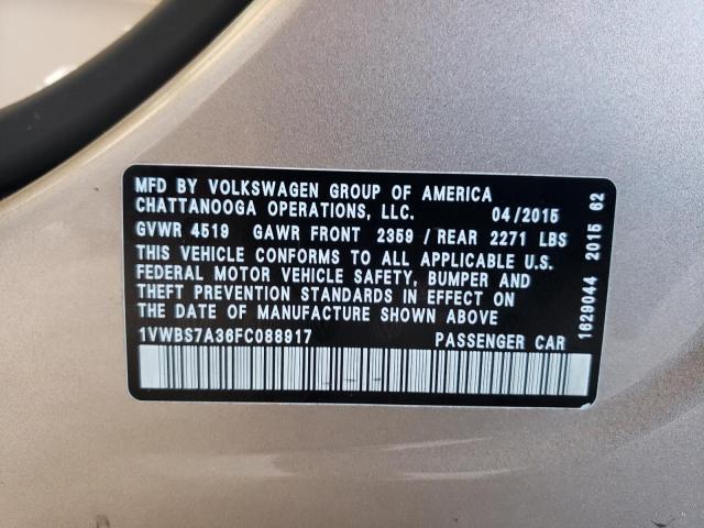 Photo 10 from auction – 2015 VOLKSWAGEN PASSAT SE with VIN 1VWBS7A36FC088917