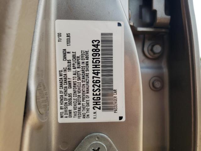 Photo 10 from auction – 2001 HONDA CIVIC EX with VIN 2HGES26741H519843