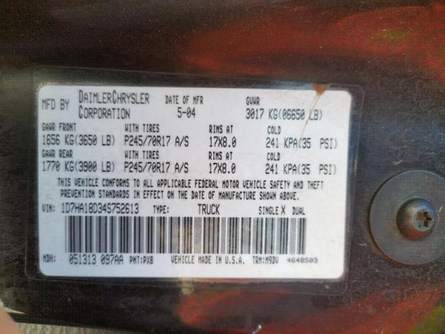 Zdjęcie 10 z aukcji – 2004 DODGE RAM 1500 S z VIN 1D7HA18D34S752613