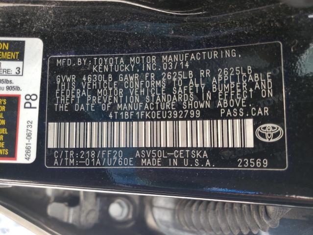 Photo 10 from auction – 2014 TOYOTA CAMRY L with VIN 4T1BF1FK0EU392799