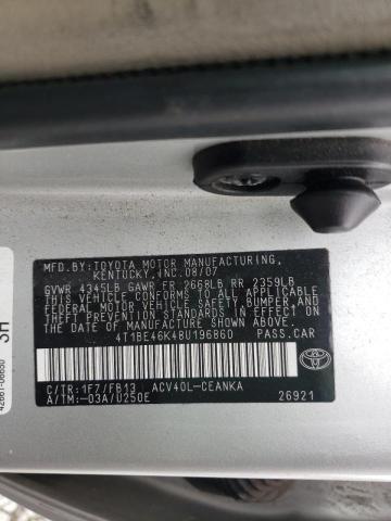 Photo 10 from auction – 2008 TOYOTA CAMRY CE with VIN 4T1BE46K48U196860