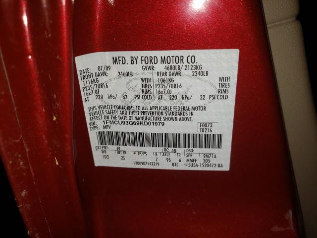 Photo 10 from auction – 2009 FORD ESCAPE XLT with VIN 1FMCU93G69KD01979