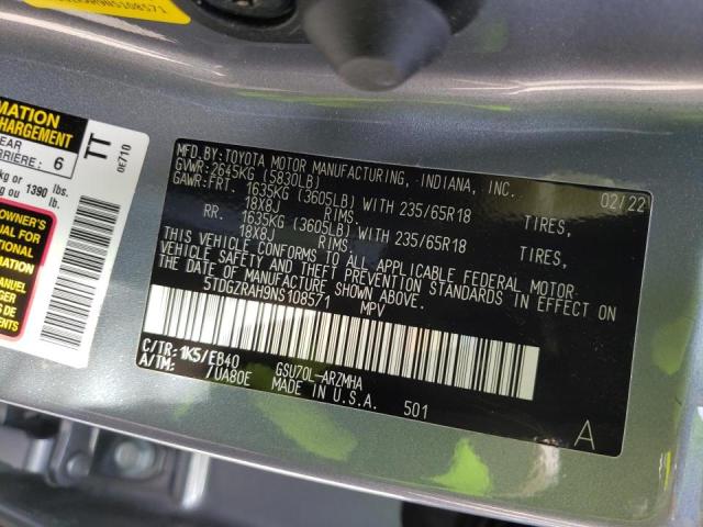Photo 10 from auction – 2022 TOYOTA HIGHLANDER with VIN 5TDGZRAH9NS108571